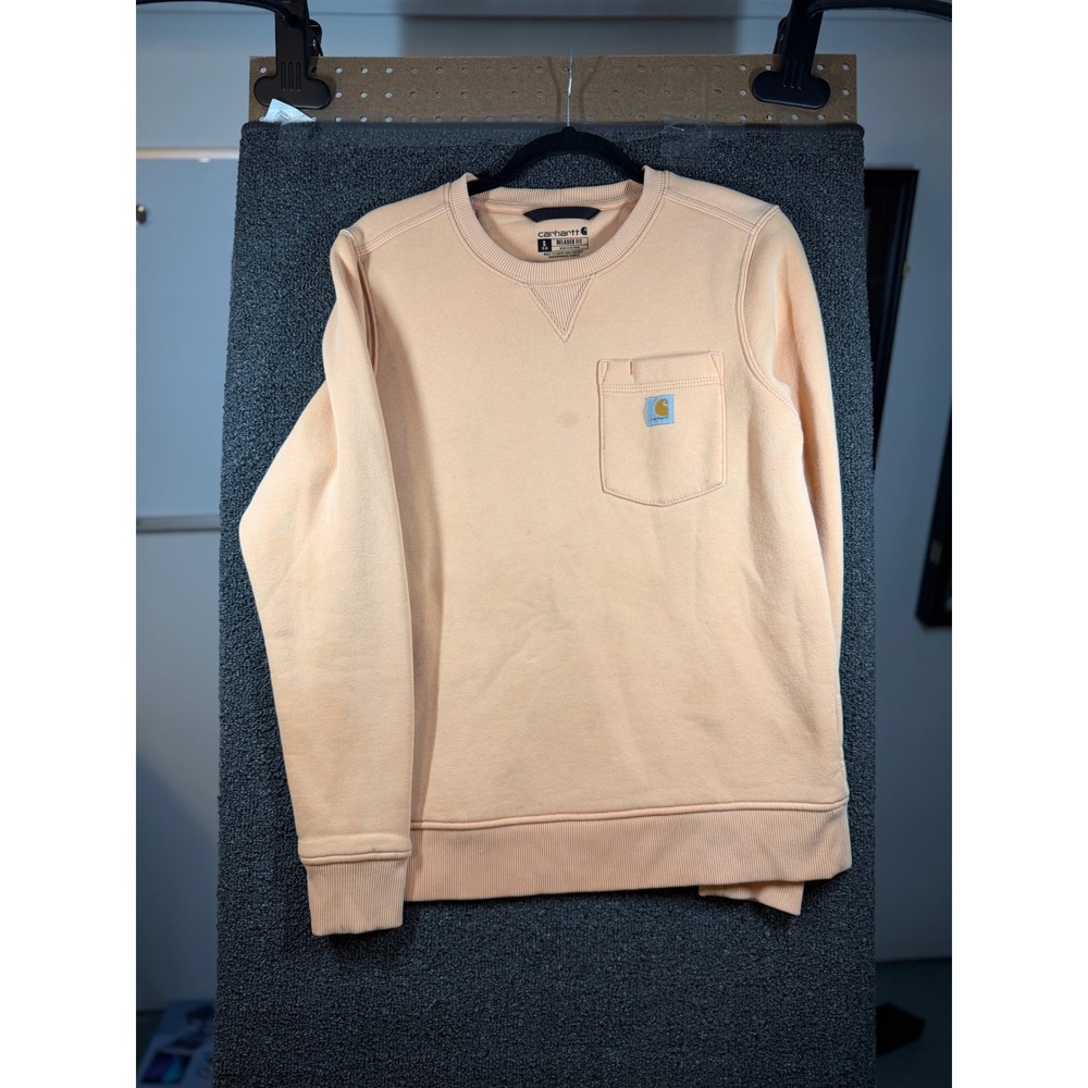 Carhartt Sweatshirt Womens S Peach Relaxed Fit Pocket Crewneck Pullover